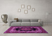 Machine Washable Medallion Pink Traditional Rug in a Living Room, wshtr1703pnk