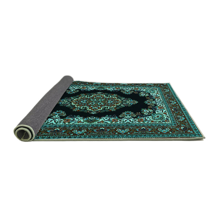Sideview of Medallion Turquoise Traditional Rug, tr1703turq