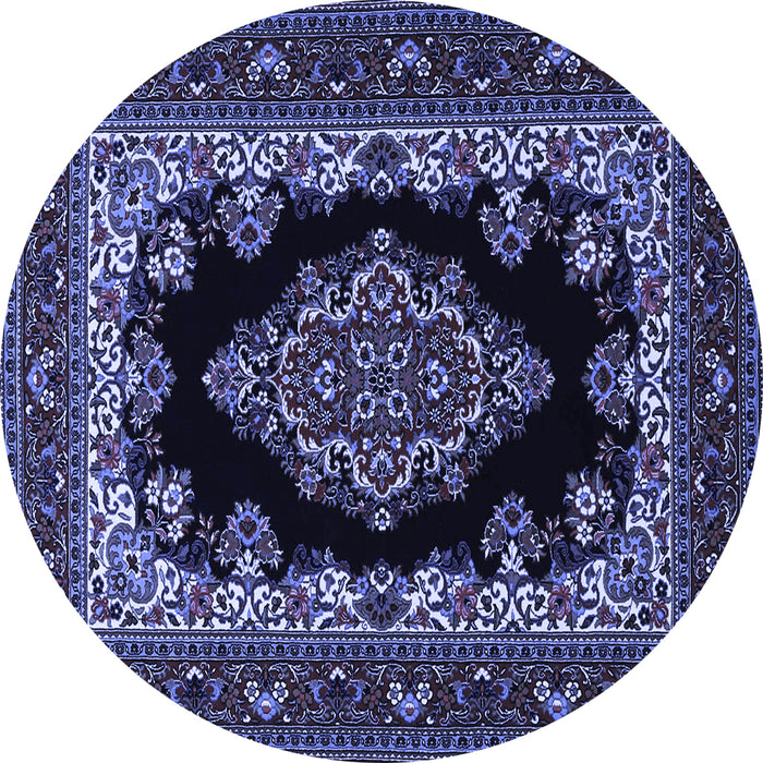 Round Machine Washable Medallion Blue Traditional Rug, wshtr1703blu