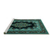 Sideview of Machine Washable Medallion Turquoise Traditional Area Rugs, wshtr1703turq