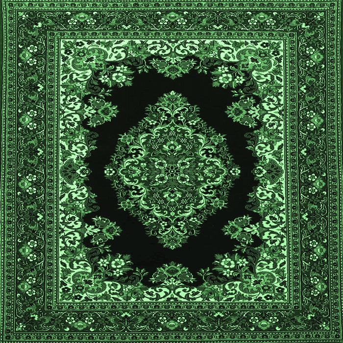 Square Medallion Emerald Green Traditional Rug, tr1703emgrn
