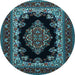 Round Medallion Light Blue Traditional Rug, tr1703lblu