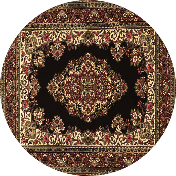 Round Machine Washable Medallion Brown Traditional Rug, wshtr1703brn