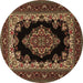 Round Machine Washable Medallion Brown Traditional Rug, wshtr1703brn