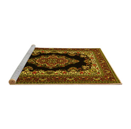 Sideview of Machine Washable Medallion Yellow Traditional Rug, wshtr1703yw