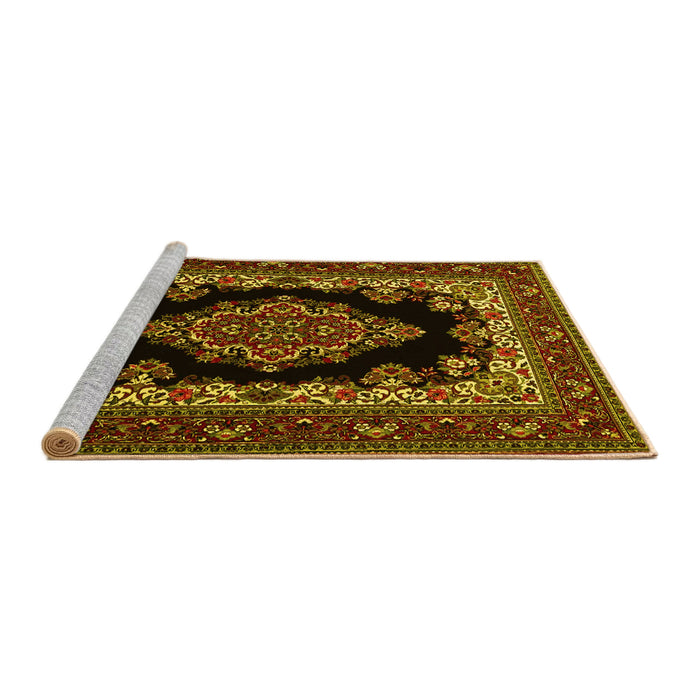 Sideview of Machine Washable Medallion Yellow Traditional Rug, wshtr1703yw