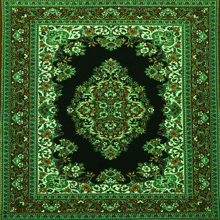 Round Machine Washable Medallion Green Traditional Area Rugs, wshtr1703grn