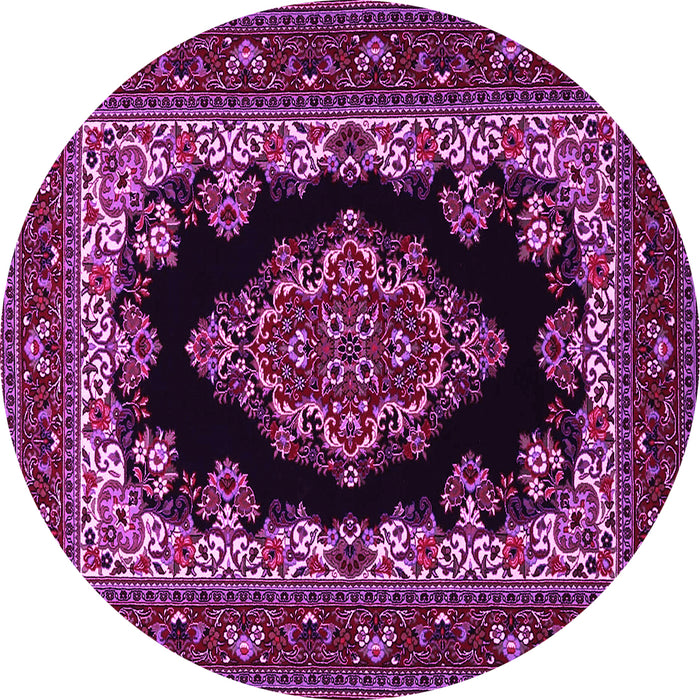 Round Machine Washable Medallion Pink Traditional Rug, wshtr1703pnk
