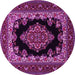 Round Machine Washable Medallion Pink Traditional Rug, wshtr1703pnk