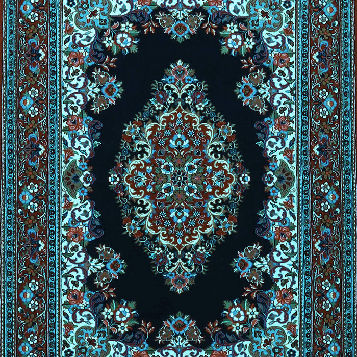 Machine Washable Medallion Light Blue Traditional Rug, wshtr1703lblu