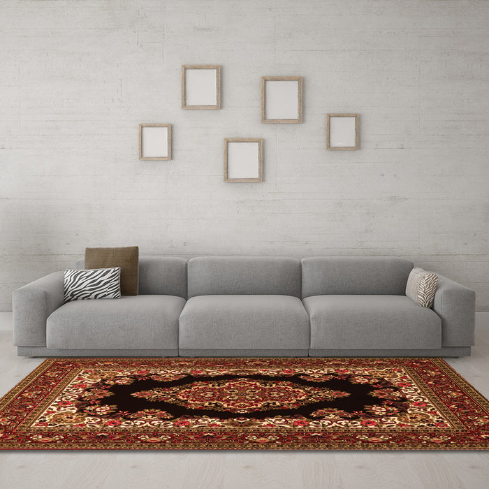 Machine Washable Medallion Orange Traditional Area Rugs in a Living Room, wshtr1703org
