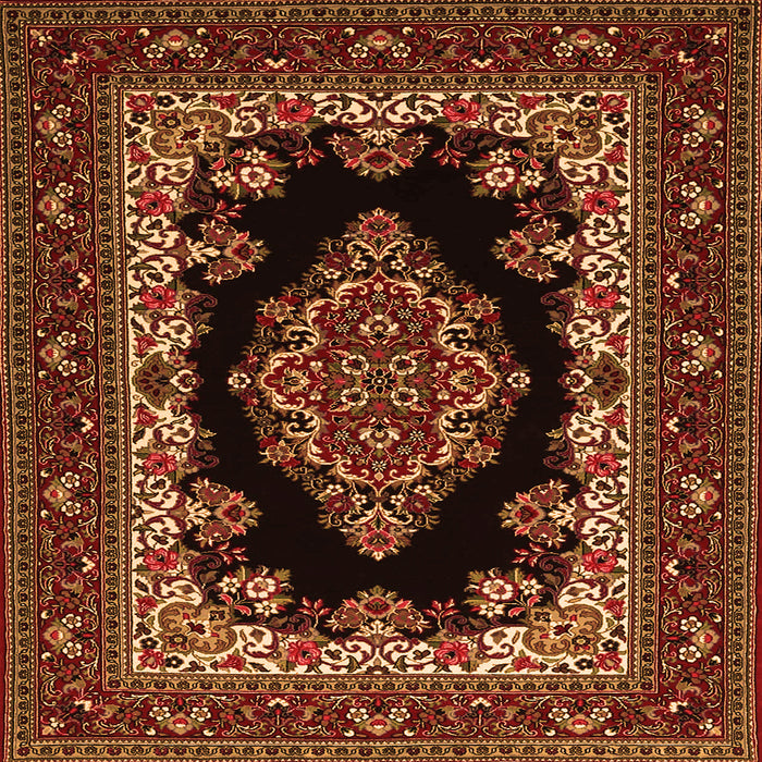 Round Machine Washable Medallion Orange Traditional Area Rugs, wshtr1703org