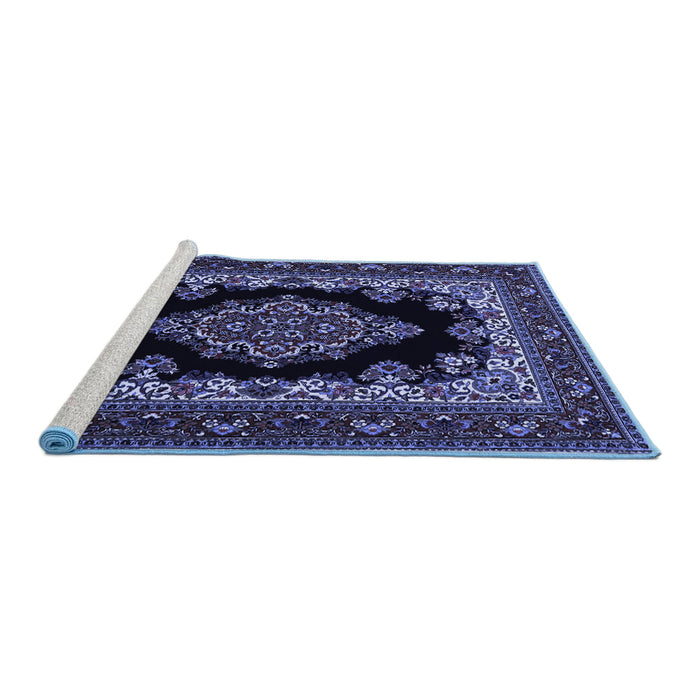 Sideview of Machine Washable Medallion Blue Traditional Rug, wshtr1703blu