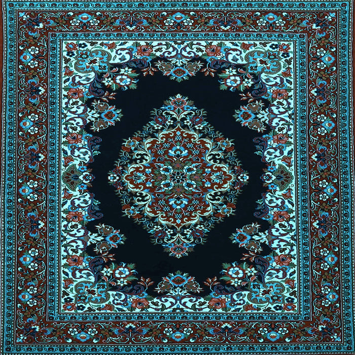 Square Machine Washable Medallion Light Blue Traditional Rug, wshtr1703lblu