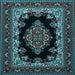 Square Machine Washable Medallion Light Blue Traditional Rug, wshtr1703lblu