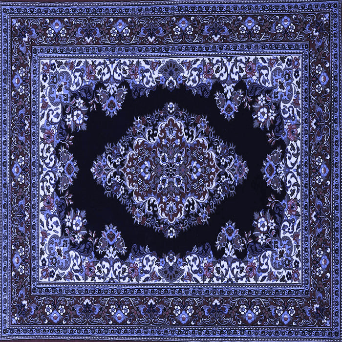 Square Machine Washable Medallion Blue Traditional Rug, wshtr1703blu