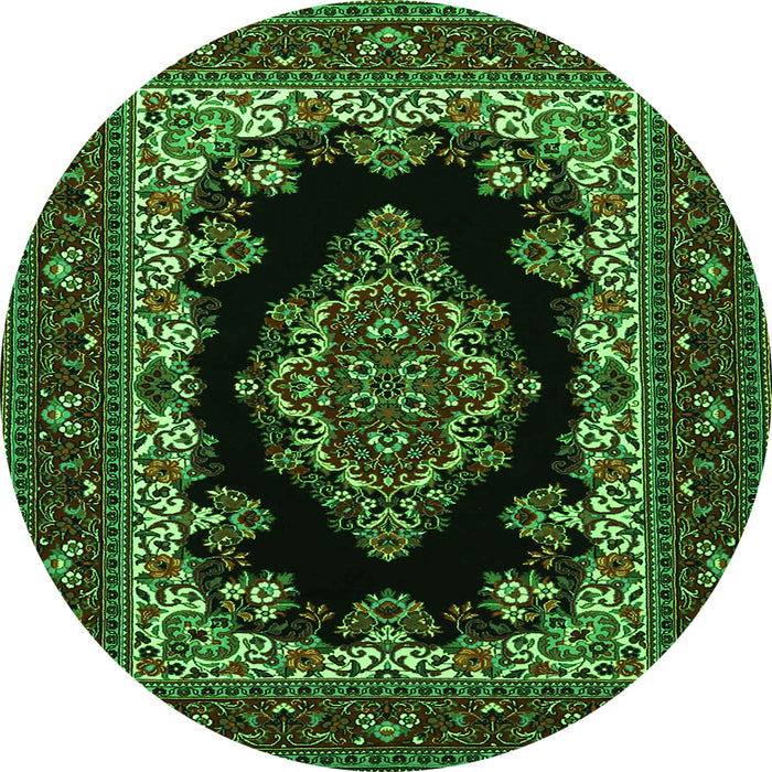 Machine Washable Medallion Green Traditional Area Rugs, wshtr1703grn
