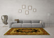 Machine Washable Medallion Yellow Traditional Rug in a Living Room, wshtr1703yw