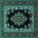 Square Machine Washable Medallion Turquoise Traditional Area Rugs, wshtr1703turq