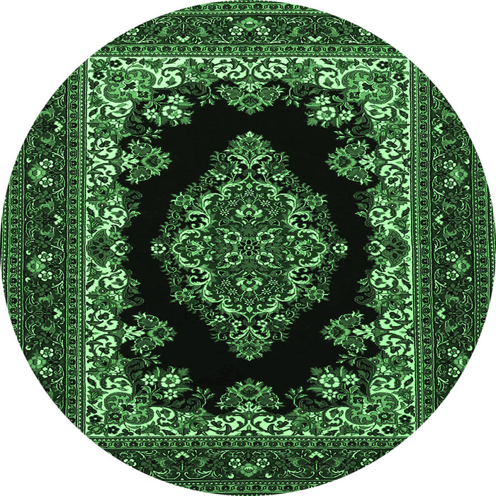 Round Medallion Emerald Green Traditional Rug, tr1703emgrn