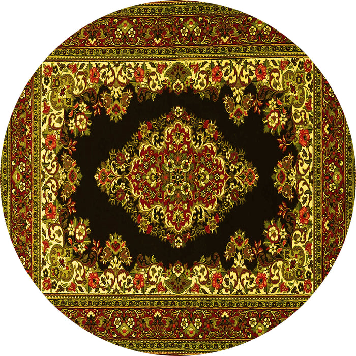 Round Medallion Yellow Traditional Rug, tr1703yw