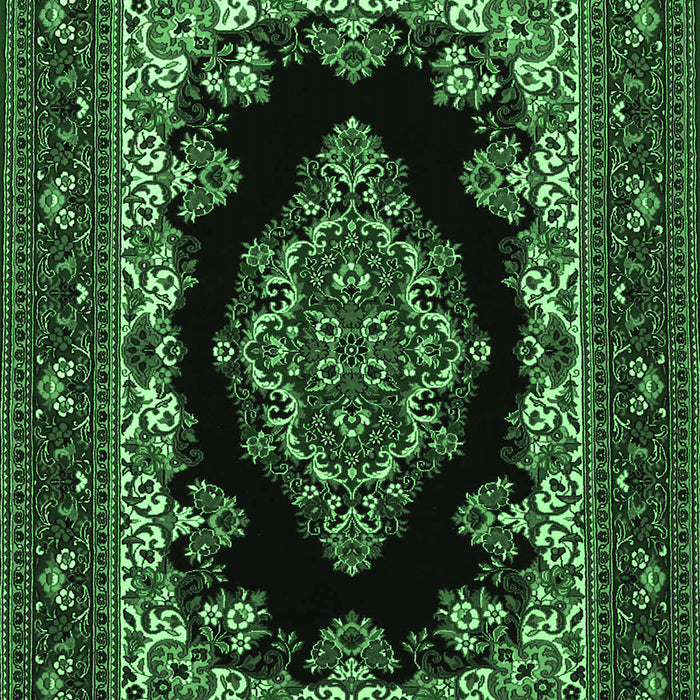 Machine Washable Medallion Emerald Green Traditional Area Rugs, wshtr1703emgrn
