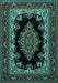 Machine Washable Medallion Turquoise Traditional Area Rugs, wshtr1703turq