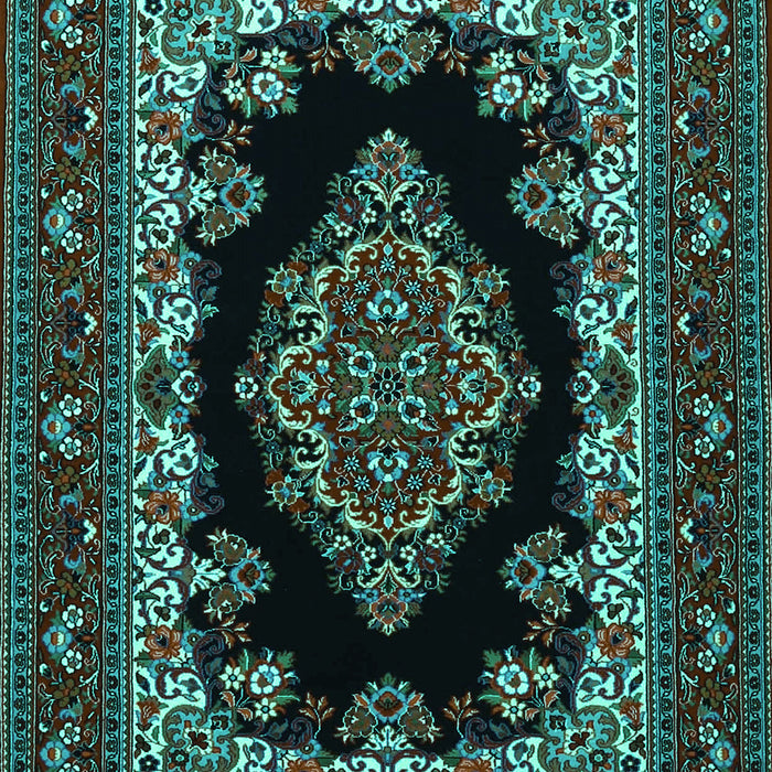 Machine Washable Medallion Turquoise Traditional Area Rugs, wshtr1703turq