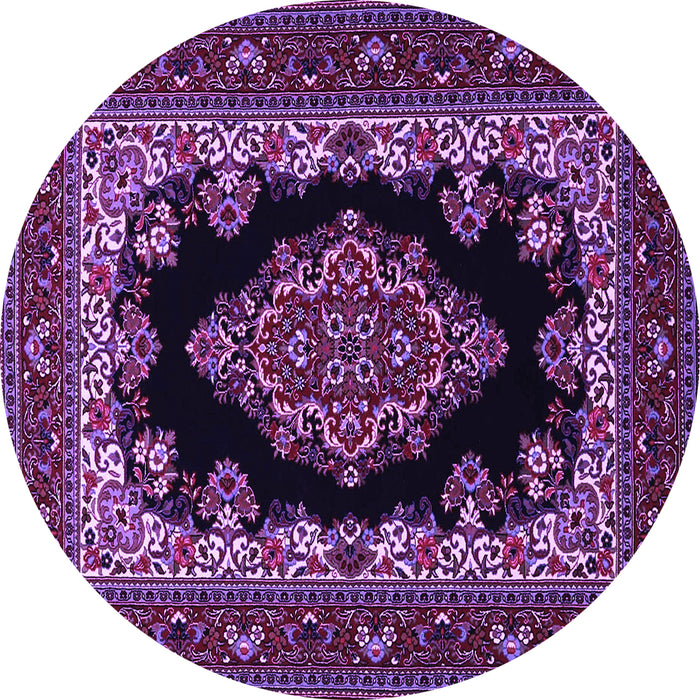 Round Machine Washable Medallion Purple Traditional Area Rugs, wshtr1703pur