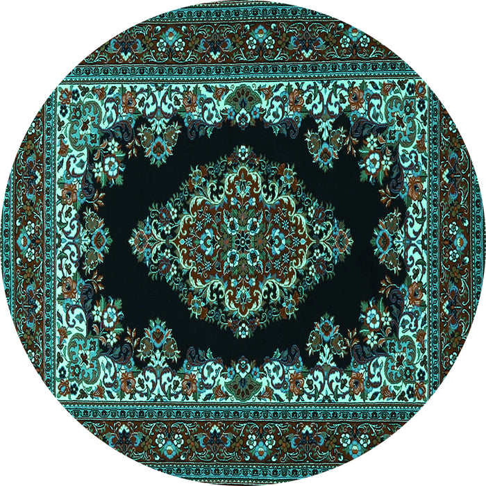 Round Medallion Turquoise Traditional Rug, tr1703turq