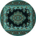 Round Medallion Turquoise Traditional Rug, tr1703turq