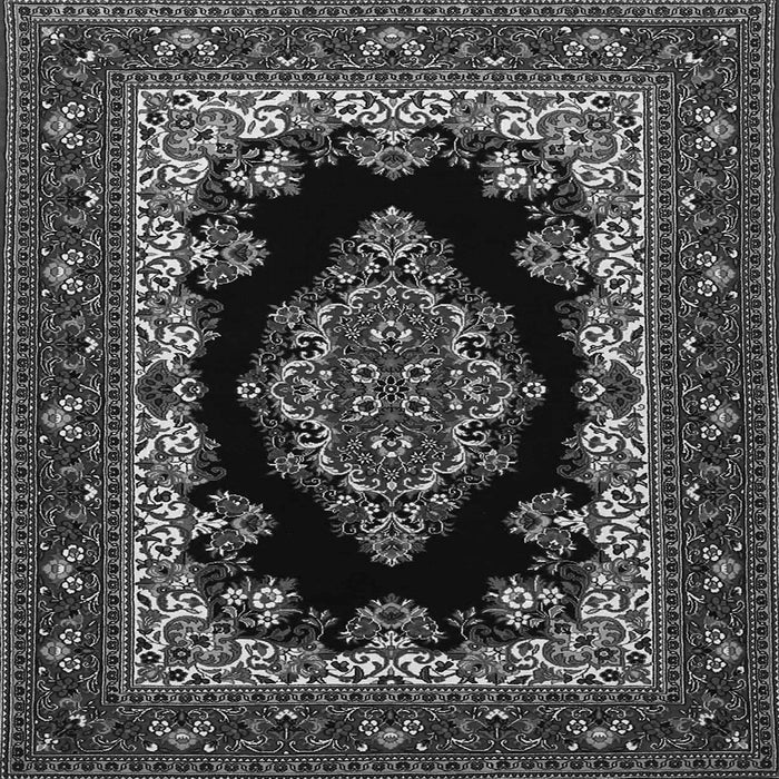 Round Machine Washable Medallion Gray Traditional Rug, wshtr1703gry