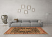 Machine Washable Medallion Brown Traditional Rug in a Living Room,, wshtr1704brn