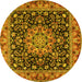 Round Machine Washable Medallion Yellow Traditional Rug, wshtr1704yw