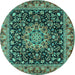 Round Machine Washable Medallion Turquoise Traditional Area Rugs, wshtr1704turq