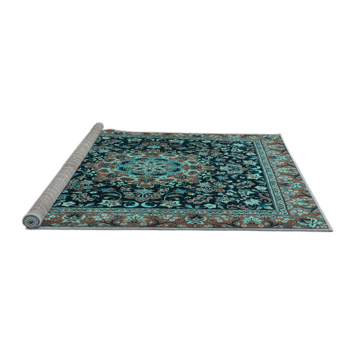Sideview of Machine Washable Medallion Light Blue Traditional Rug, wshtr1704lblu