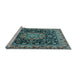 Sideview of Machine Washable Medallion Light Blue Traditional Rug, wshtr1704lblu