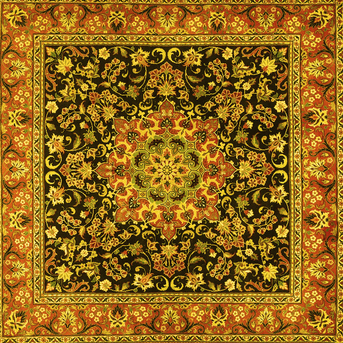 Square Machine Washable Medallion Yellow Traditional Rug, wshtr1704yw