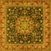 Square Machine Washable Medallion Yellow Traditional Rug, wshtr1704yw