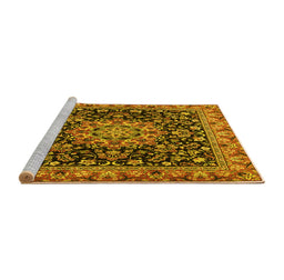Sideview of Machine Washable Medallion Yellow Traditional Rug, wshtr1704yw