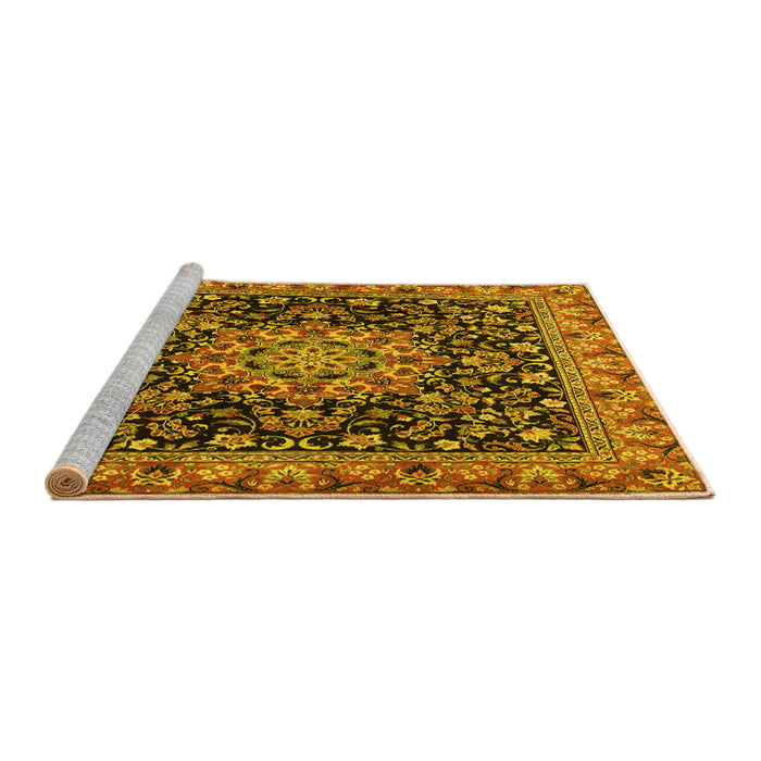 Sideview of Machine Washable Medallion Yellow Traditional Rug, wshtr1704yw