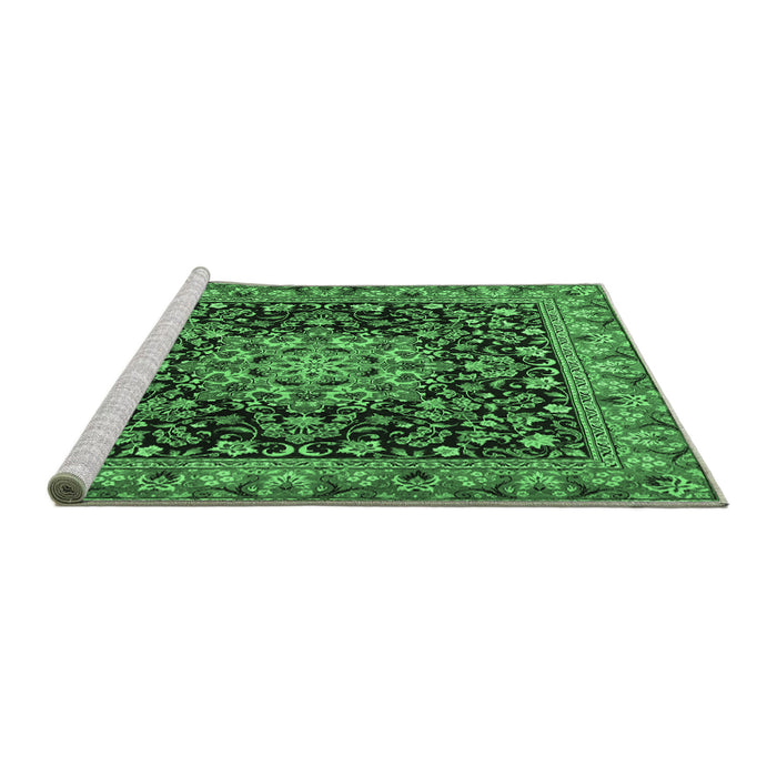 Sideview of Machine Washable Medallion Emerald Green Traditional Area Rugs, wshtr1704emgrn