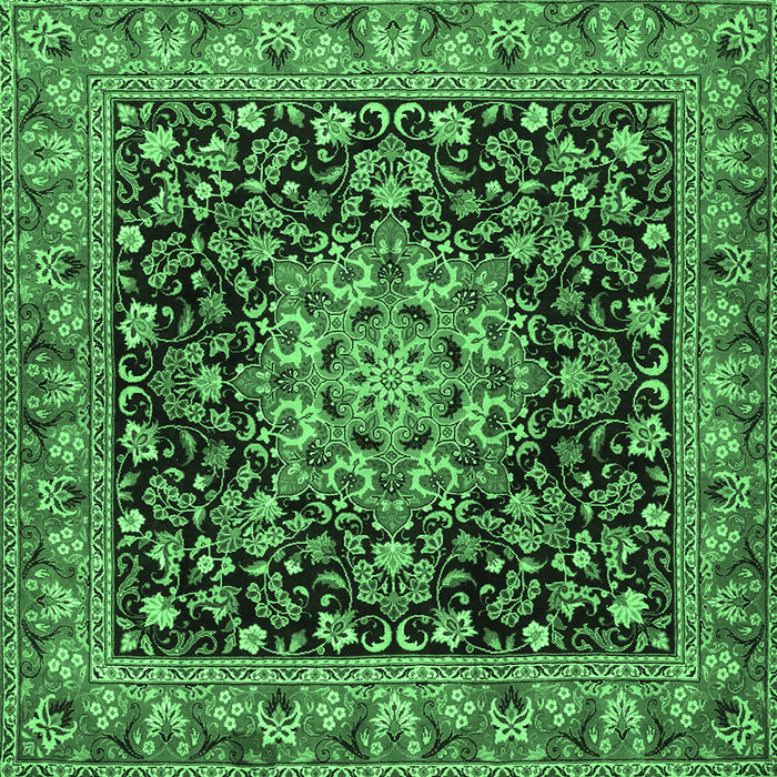 Square Machine Washable Medallion Emerald Green Traditional Area Rugs, wshtr1704emgrn