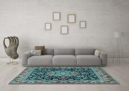 Machine Washable Medallion Light Blue Traditional Rug in a Living Room, wshtr1704lblu