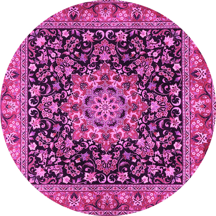 Round Machine Washable Medallion Pink Traditional Rug, wshtr1704pnk
