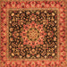 Round Machine Washable Medallion Orange Traditional Area Rugs, wshtr1704org