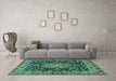 Machine Washable Medallion Turquoise Traditional Area Rugs in a Living Room,, wshtr1704turq