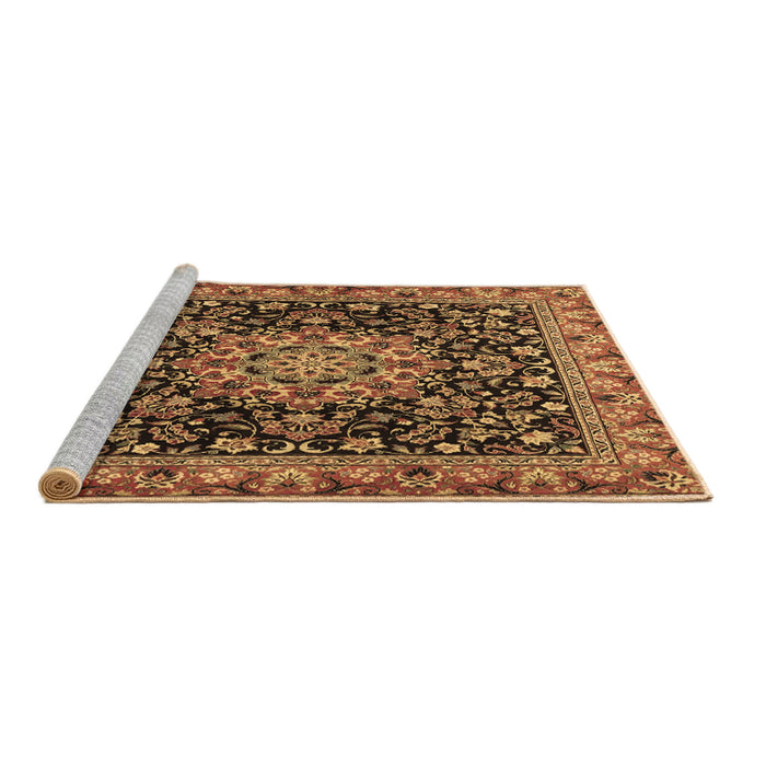 Sideview of Machine Washable Medallion Brown Traditional Rug, wshtr1704brn