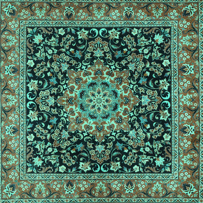 Square Medallion Turquoise Traditional Rug, tr1704turq