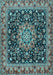 Machine Washable Medallion Light Blue Traditional Rug, wshtr1704lblu